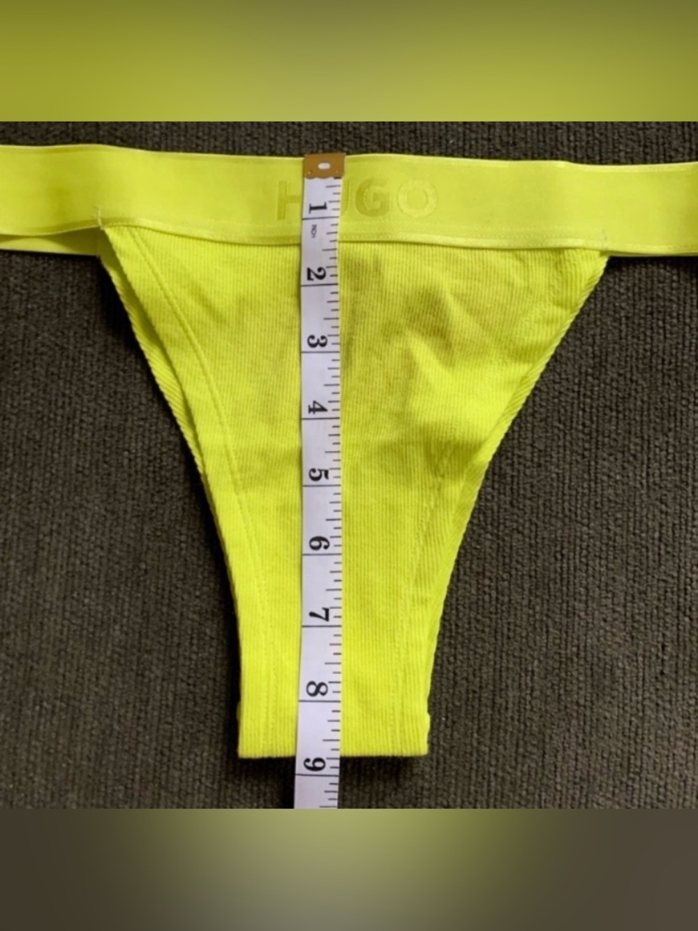 HUGO Neon Yellow Ribbed High-Cut Bikini Bottom - Picture 6 of 7